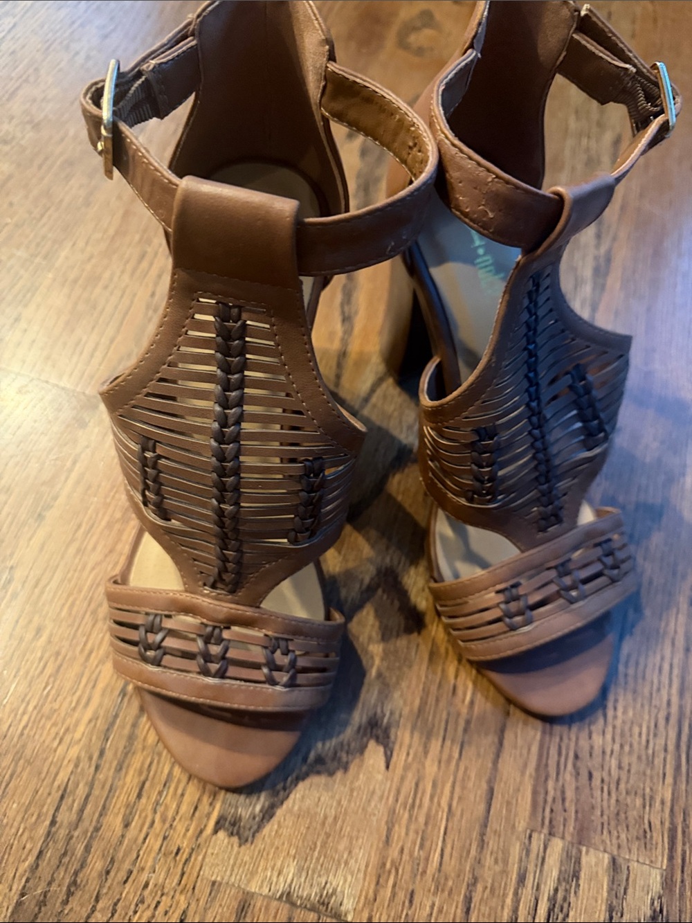 Y.Not? Brown Woven Leather High Heel Sandals - Women Sz 8M